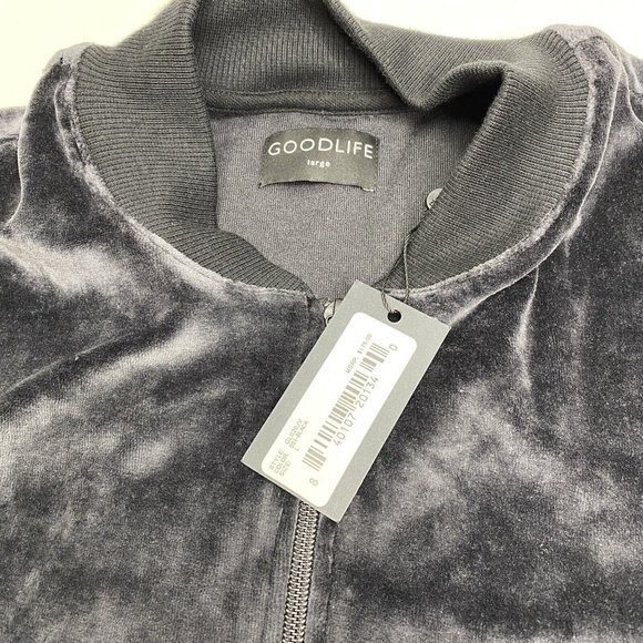 NWT Goodlife Charcoal Black Velour Full Zip Sweat Track Jacket Large Loungewear - Picture 2 of 12
